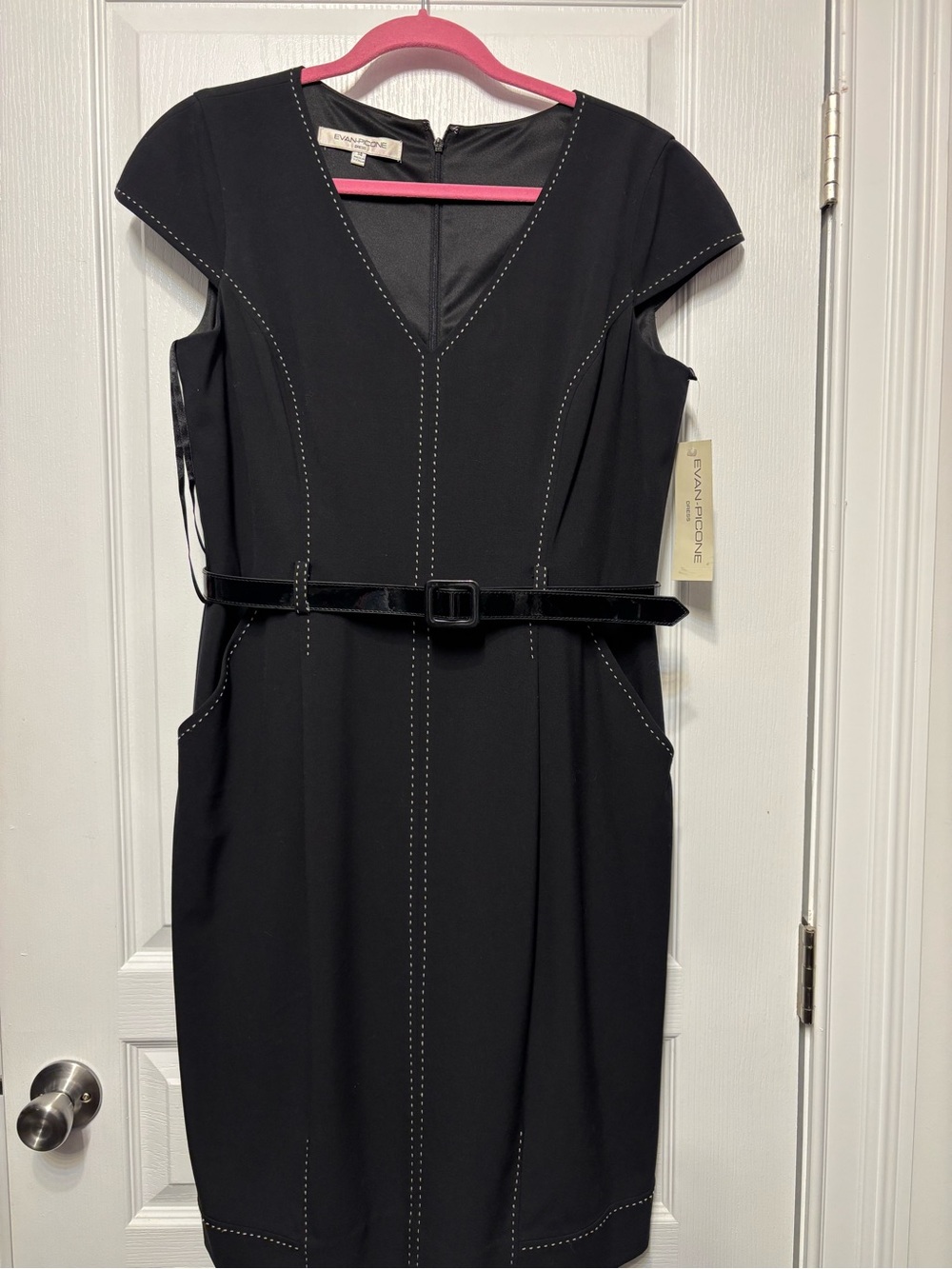 Evan Picone Black Sheath Dress with White Contrast Stitching